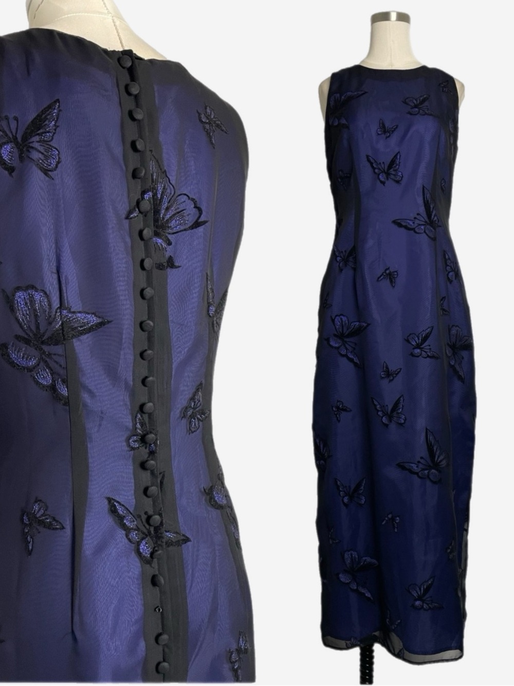 Vintage Y2K Jessica Howard blue purple velvet butterfly maxi dress whimsigoth M